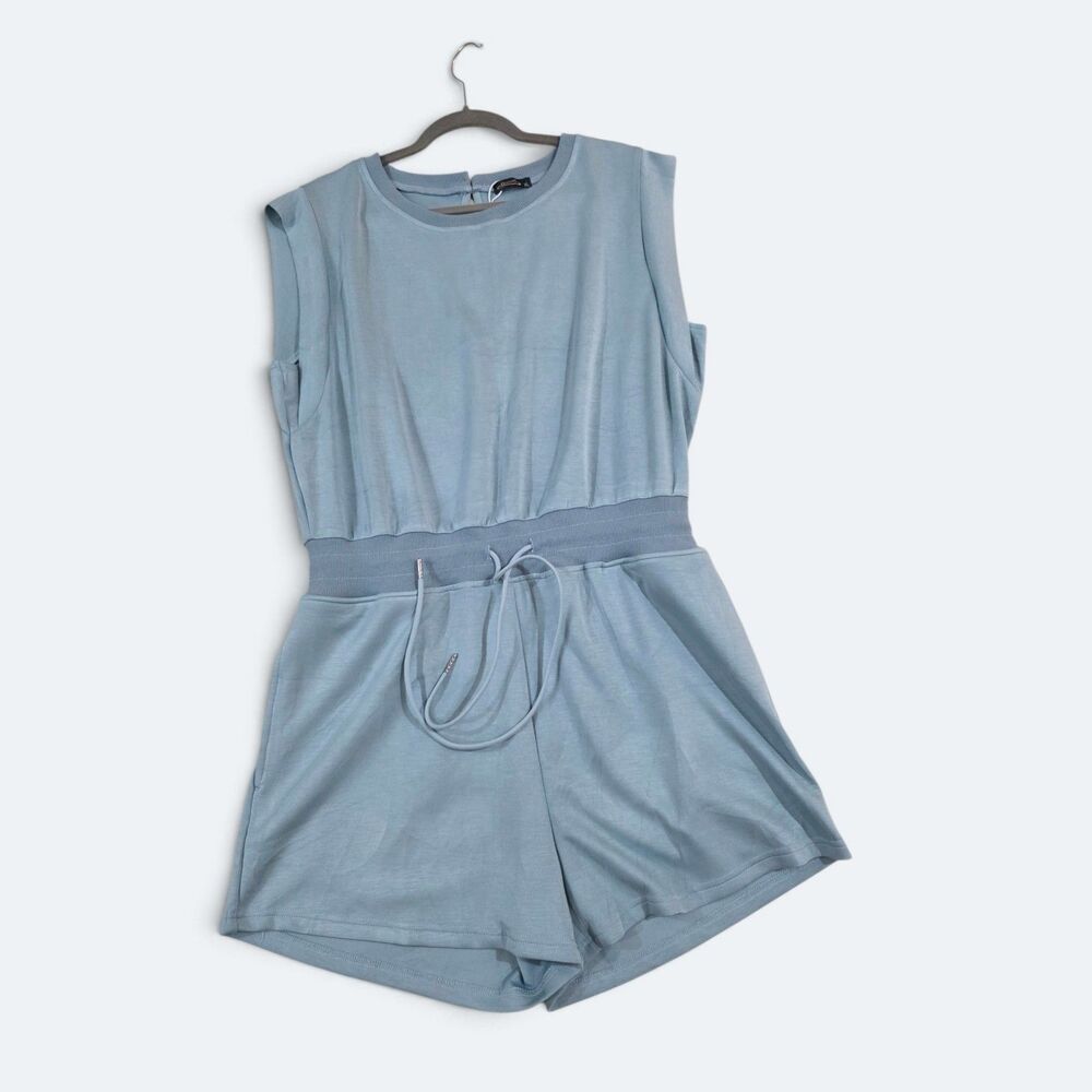 NWT OFEEFAN Light Blue Sleeveless Knit Romper Size XL Casual Jumpsuit